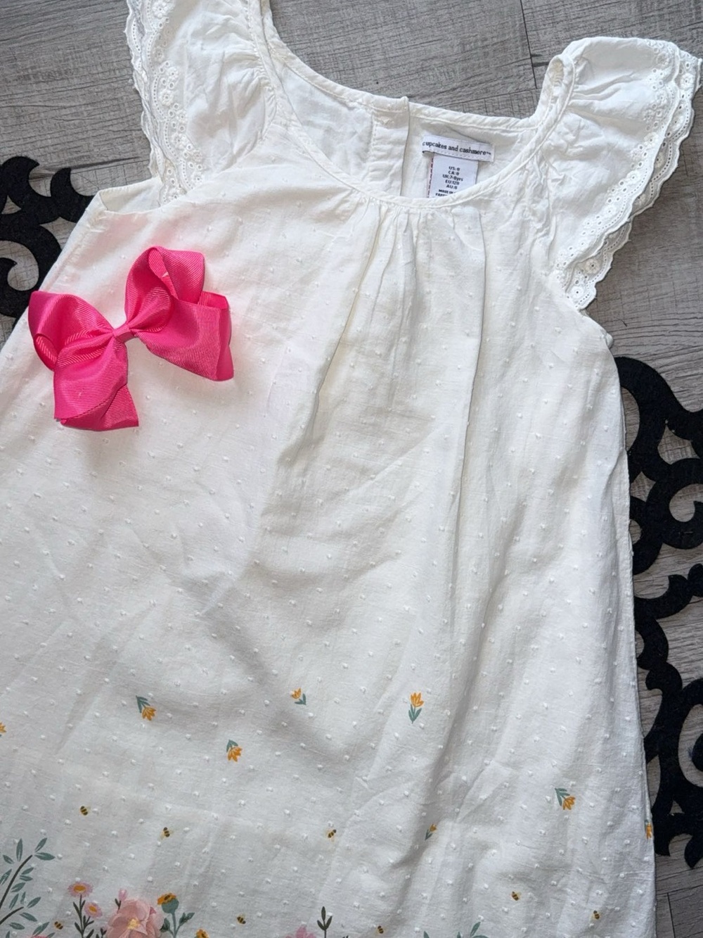 cupcakes & cashmere White Eyelet Dress with Hot Pink Bow - Kids Formal